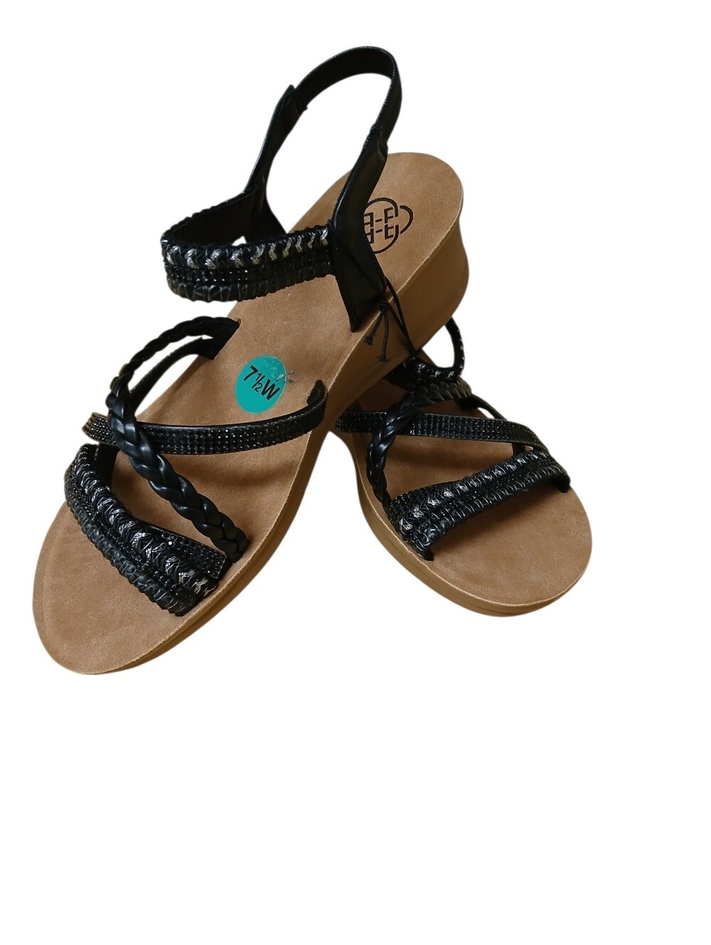 NWT Daisy Fuentes Black Braided Strap Women's Sandals Memory Foam True Comfort